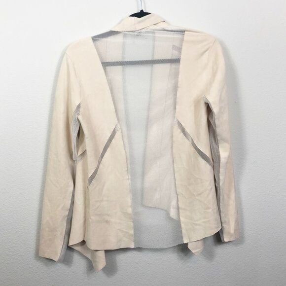 Alberto Makali Cream Beige Faux Suede & Mesh Drape Open Cardigan Size Small - Picture 3 of 7